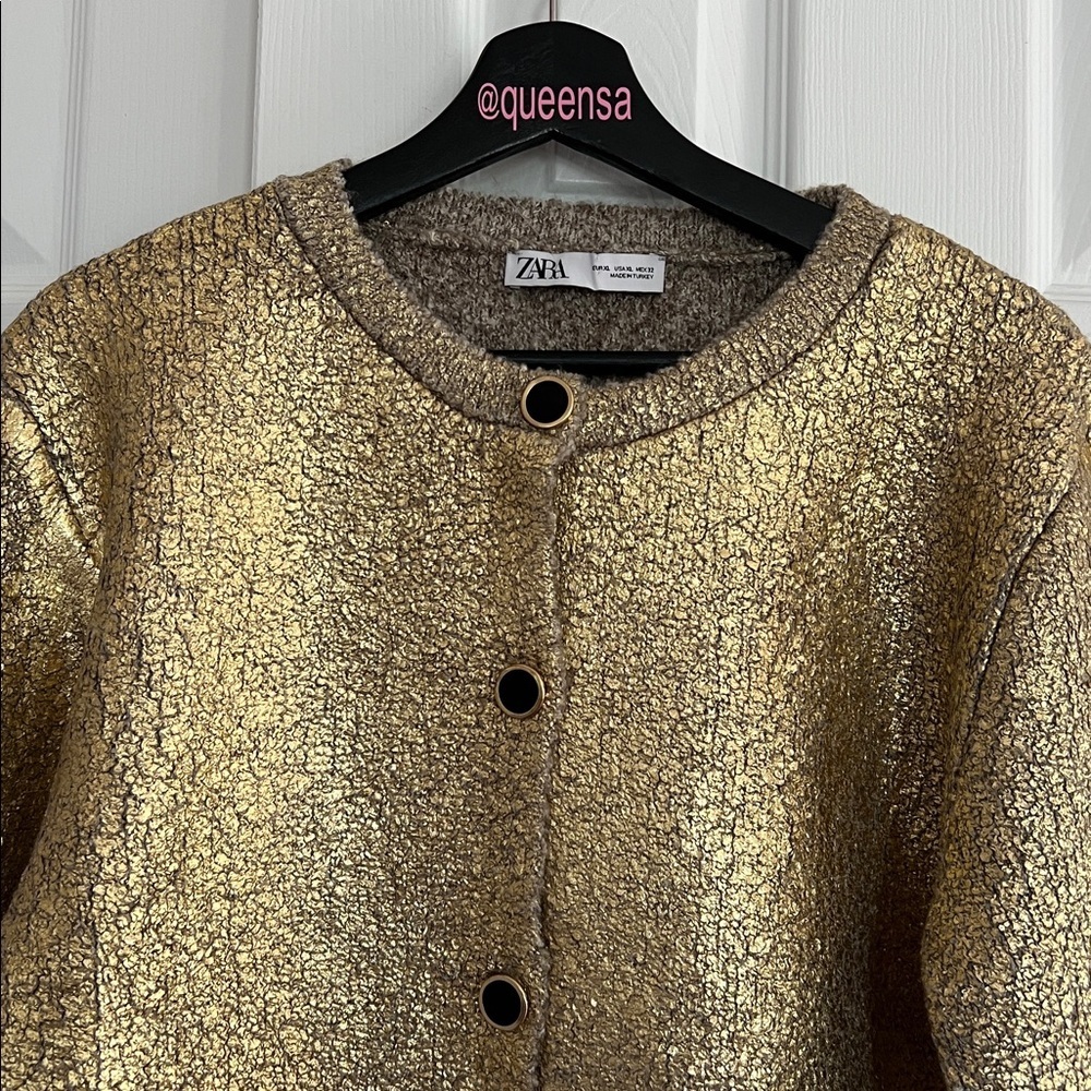 Zara Foil Knit Cardigan with Black & Gold Buttons - Picture 7 of 17